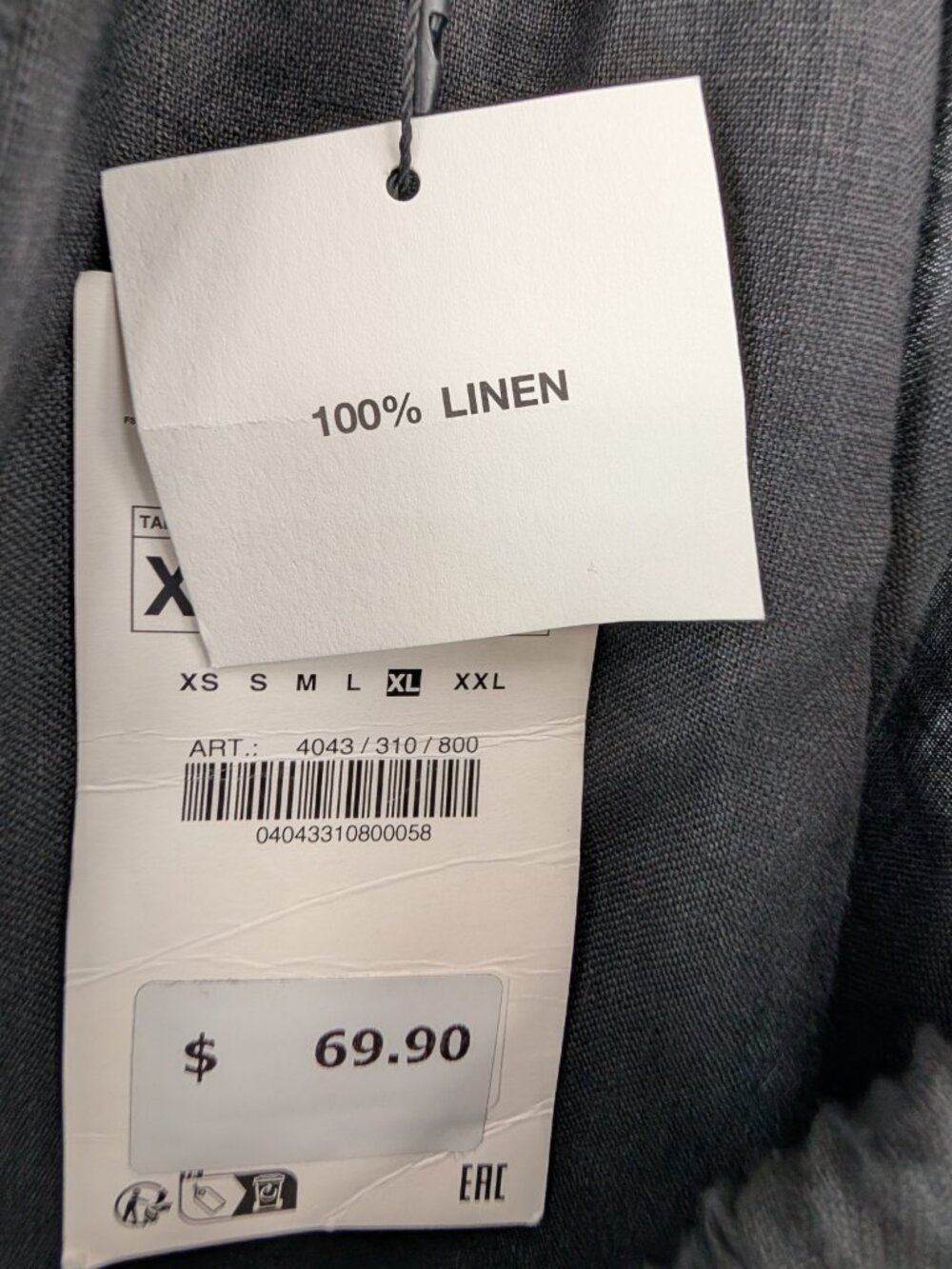Zara 100% Linen Wide Leg Pants Womens Size XL Black Drawstring Pull-on New NWT - Picture 6 of 11